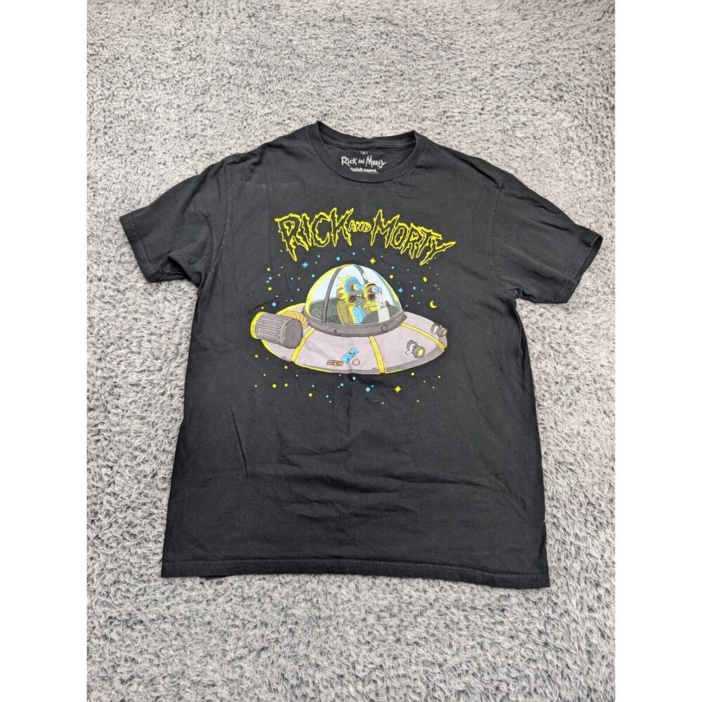 Rick & Morty Shirt Men Large Black Adult Swim Cartoon Graphic Tee Short Sleeve